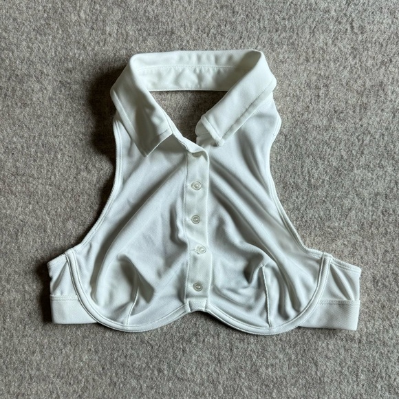 Button up white cropped halter top - Picture 1 of 3
